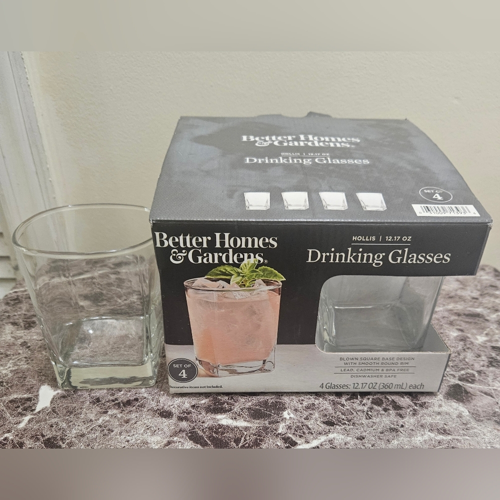 Better Homes And Gardens Clear Square Drinking Glass - Set of 4 12.71oz